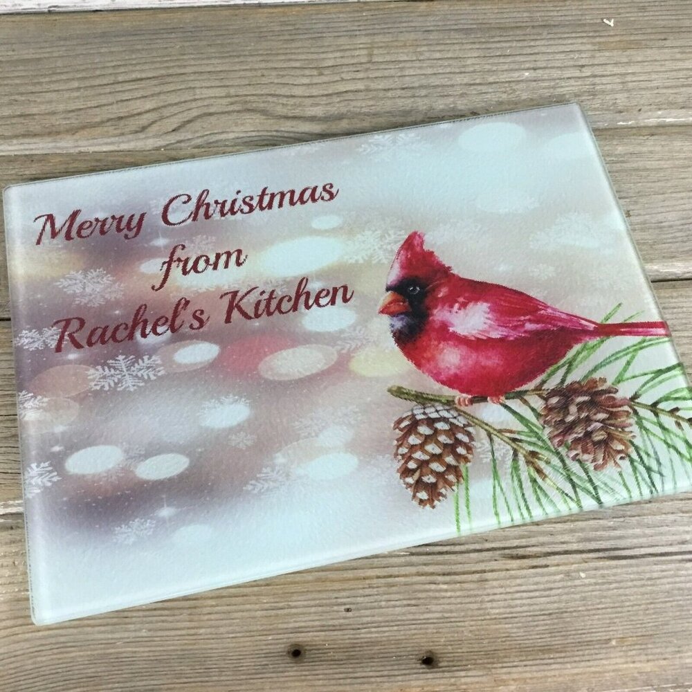 Merry Christmas from Rachel's Kitchen Cardinal Glass Cutting Board